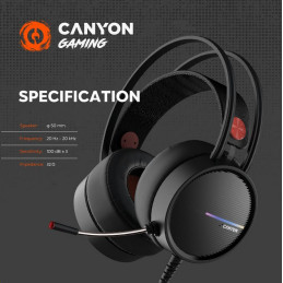 CANYON Herní headset Interceptor GH-8A, LED, PC/PS4/Xbox one, Deep bass, kabel 2m, USB+2x3,5F TRS jack + rozbočovač