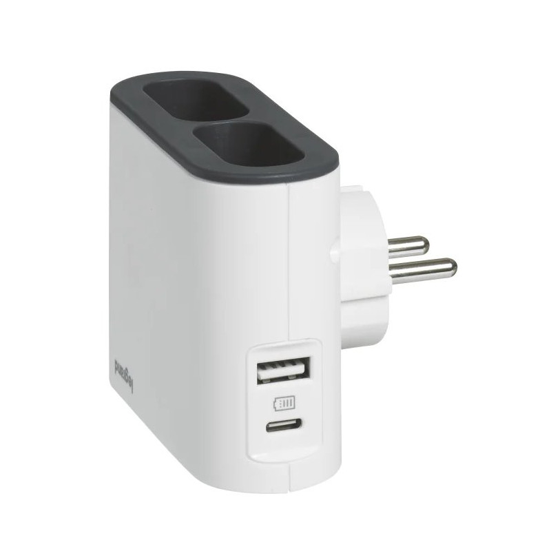 LEGRAND Revolution nabíjecí adaptér 2x2P/USB A+C, bílo-šedá