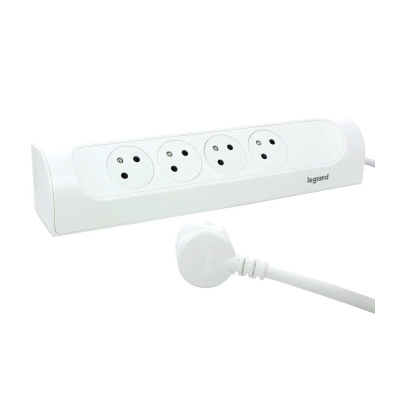 LEGRAND Revolution zásuvkový blok rohový 4x2P+T, kabel 1m, bílá