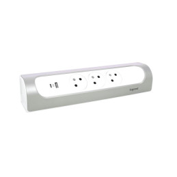 LEGRAND Revolution zásuvkový blok rohový 3x2P+T/USB A+C, bez kabelu, bílá-hliník