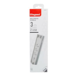 LEGRAND Revolution zásuvkový blok rohový 3x2P+T/USB A+C, bez kabelu, bílá-hliník