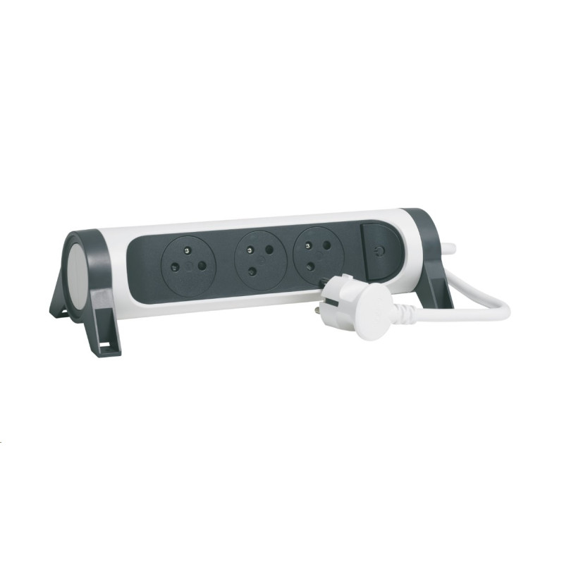 LEGRAND Revolution prodlužovací přívod s otočným tělem 3x2P+T, kabel 1,5m, podsvícené VYP/ZAP, bílo-šedá