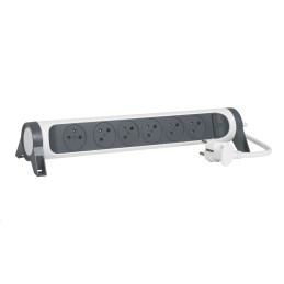 LEGRAND Revolution prodlužovací přívod s otočným tělem 6x2P+T, podsvícené VYP/ZAP, kabel 1,5m, bílo-šedá