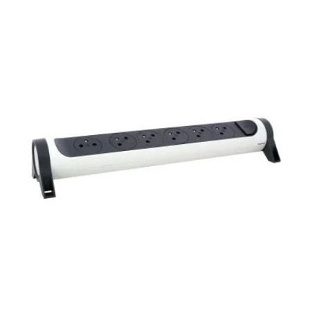 LEGRAND Revolution prodlužovací přívod s otočným tělem 6x2P+T, podsvícené VYP/ZAP, bez kabelu, bílo-šedá