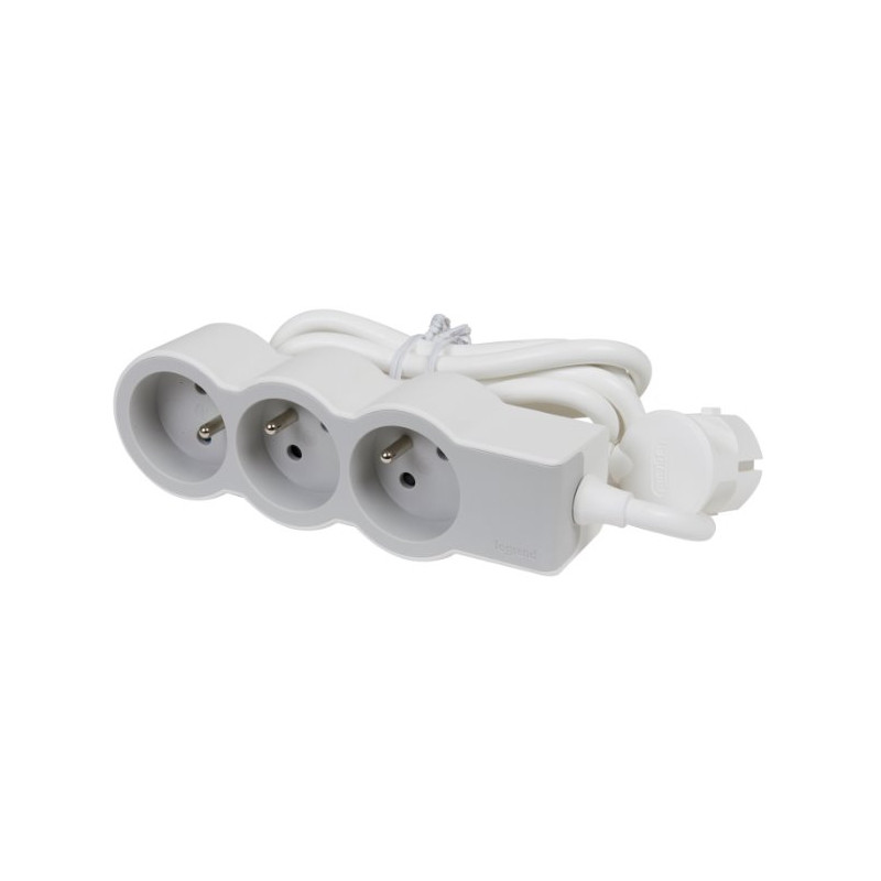 LEGRAND Revolution prodlužovací přívod 3x2P+T, kabel 1,5m, bílá-světlé šedá