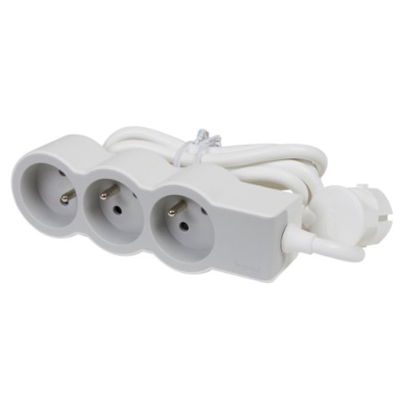 LEGRAND Revolution prodlužovací přívod 3x2P+T, kabel 1,5m, bílá-světlé šedá