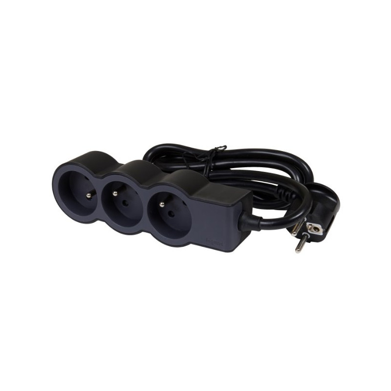 LEGRAND Revolution prodlužovací přívod 3x2P+T, kabel 1,5m, černo-šedá