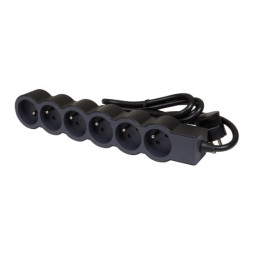 LEGRAND Revolution prodlužovací přívod 6x2P+T, kabel 1,5m, černo-šedá