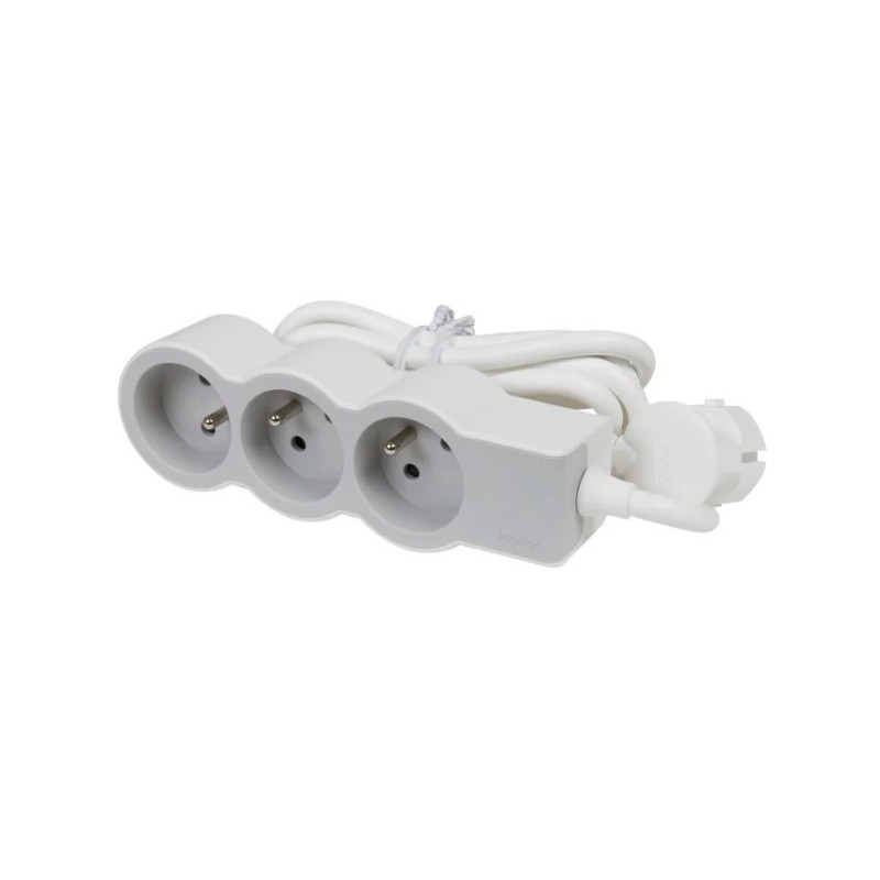 LEGRAND Revolution prodlužovací přívod 3x2P+T, kabel 3m, bílá-světlé šedá