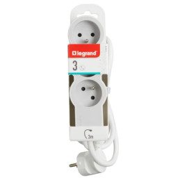 LEGRAND Revolution prodlužovací přívod 3x2P+T, kabel 3m, bílá-světlé šedá