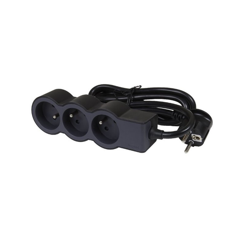 LEGRAND Revolution prodlužovací přívod 3x2P+T, kabel 3m, černo-šedá