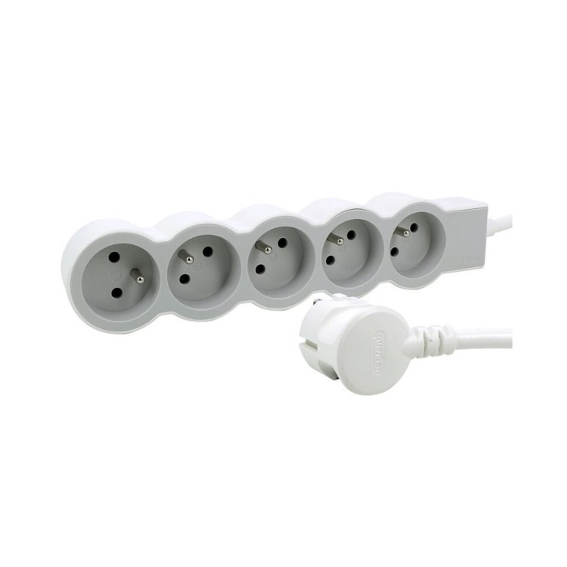 LEGRAND Revolution prodlužovací přívod 5x2P+T, kabel 3m, bílá-světlé šedá