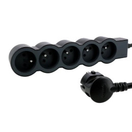 LEGRAND Revolution prodlužovací přívod 5x2P+T, kabel 3m, černo-šedá