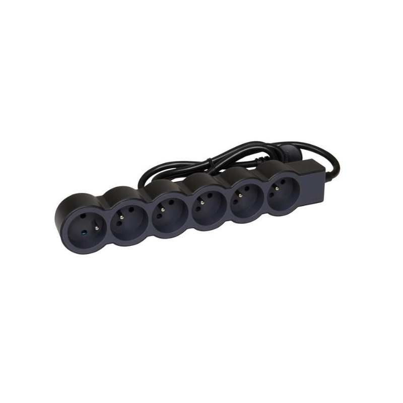 LEGRAND Revolution prodlužovací přívod 6x2P+T, kabel 3m, černo-šedá