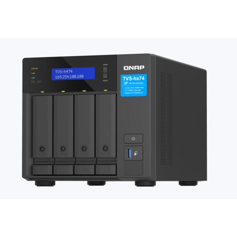 QNAP 4-bay TVS-h474-PT-8G (Pentium Gold 3,7GHz, 8GB DDR4, 4x 3,5", 2x M.2 PCIe Gen3, 2x 2,5GbE)