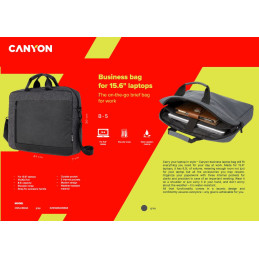 CANYON B-5 taška pro 15.6" ntb, 41 x 30 x 7cm, 8.5L, 3+1 kapsy, dešti odolná, šedá