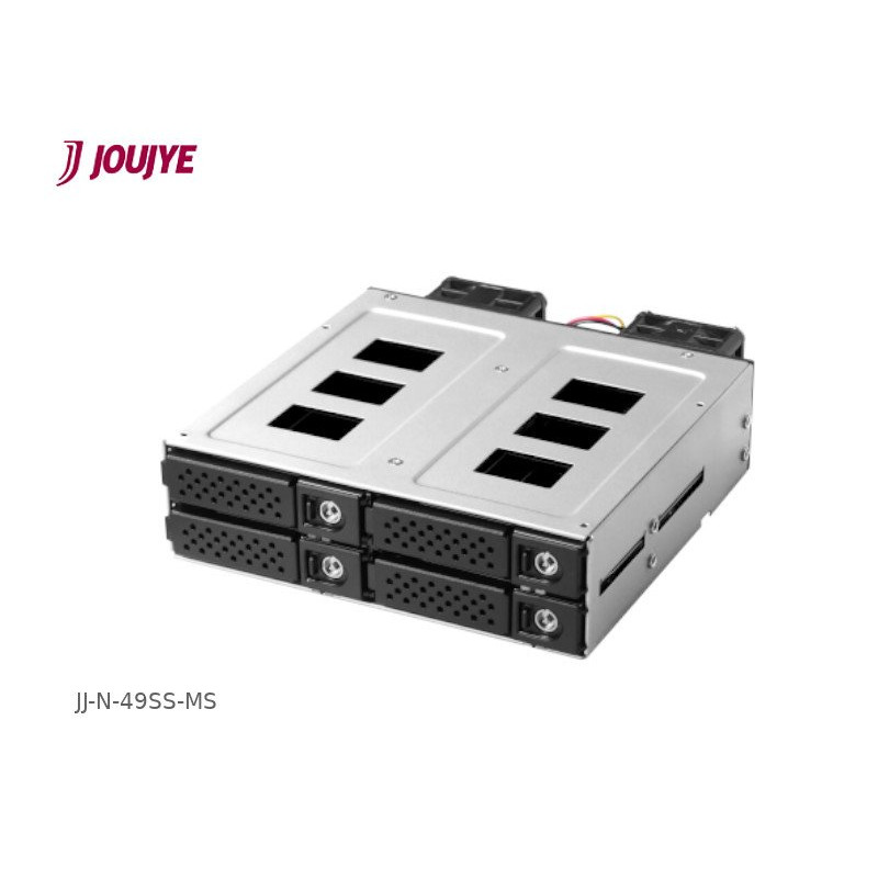 Jou Jye Backplane SATA3/SAS3 4x 2,5"HDD do 5,25" RoHS, 2x fan, 1x minisasHD (SFF-8643), SATA power