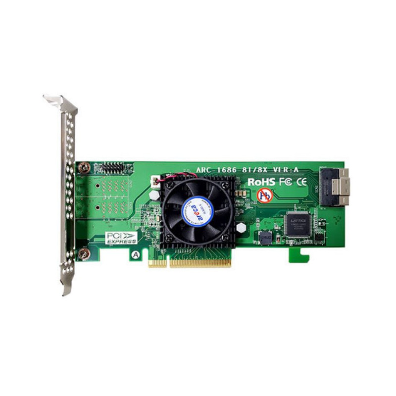 ARECA Tri-mode RAID0/1/10 card 8-port int. (SFF-8654), PCIe4.0 x8 Card, LP