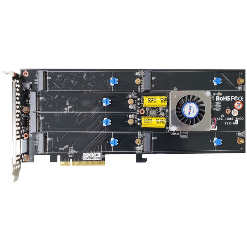ARECA 6x M.2 NVMe/SATA RAID0/1/10/JBOD card , PCIe4.0 x8 Card, full profile