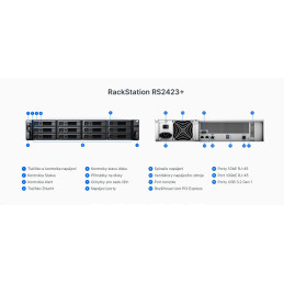 Synology RackStation RS2423+ 12-bay NAS, rack 2U, AMD Ryzen V1780B, 8GB ECC, 1/2x 10/1GbE, 1x PCIe x8, 1x eSATA