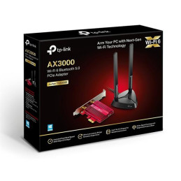 AX3000 Dual Band Wi-Fi 6 Bluetooth PCI Express Adapter SPEED: 2402 Mbps at 5 GHz + 574 Mbps at 2.4 GHz SPEC: 2× High Gai