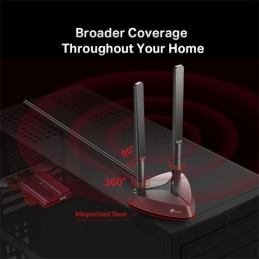 AX3000 Dual Band Wi-Fi 6 Bluetooth PCI Express Adapter SPEED: 2402 Mbps at 5 GHz + 574 Mbps at 2.4 GHz SPEC: 2× High Gai