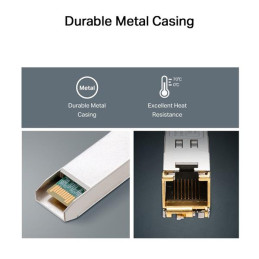 Omada 1000BASE-T RJ45 SFP Module SPEC: 1000Mbps RJ45 Copper Transceiver, Plug and Play with SFP Slot, Up to 100 m Distan