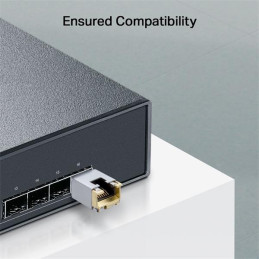 Omada 1000BASE-T RJ45 SFP Module SPEC: 1000Mbps RJ45 Copper Transceiver, Plug and Play with SFP Slot, Up to 100 m Distan