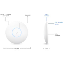 Ubiquiti Přístupový bod Dualband UniFi U6+ WiFi 6 (802.11ax), MIMO 2.4 Ghz+ 5 GHz, PoE-in
