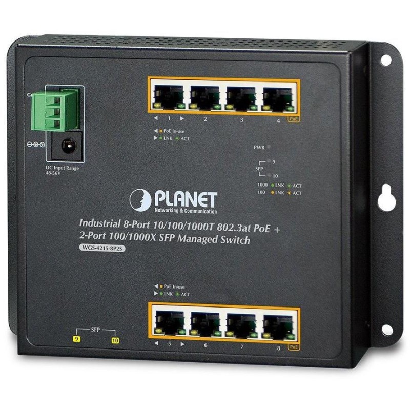OPRAVENÉ - Planet WGS-4215-8P2S nástěnný PoE switch 8x1000B-T,2x SFP, Web/SNMP, 802.3at 200W,-40~75°C, fanless