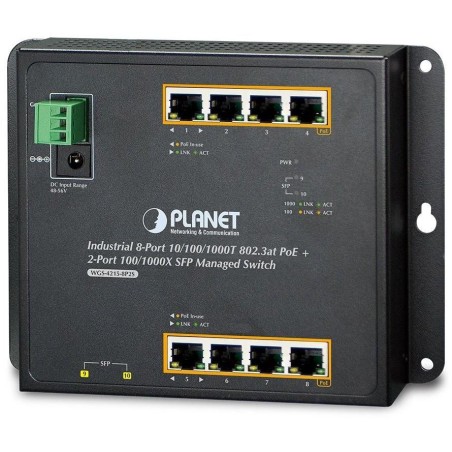 OPRAVENÉ - Planet WGS-4215-8P2S nástěnný PoE switch 8x1000B-T,2x SFP, Web/SNMP, 802.3at 200W,-40~75°C, fanless