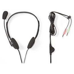 NEDIS headset CHST100BK/ drátová sluchátka + mikrofon/ 2x 3,5 mm jack/ kabel 2 m/ černý