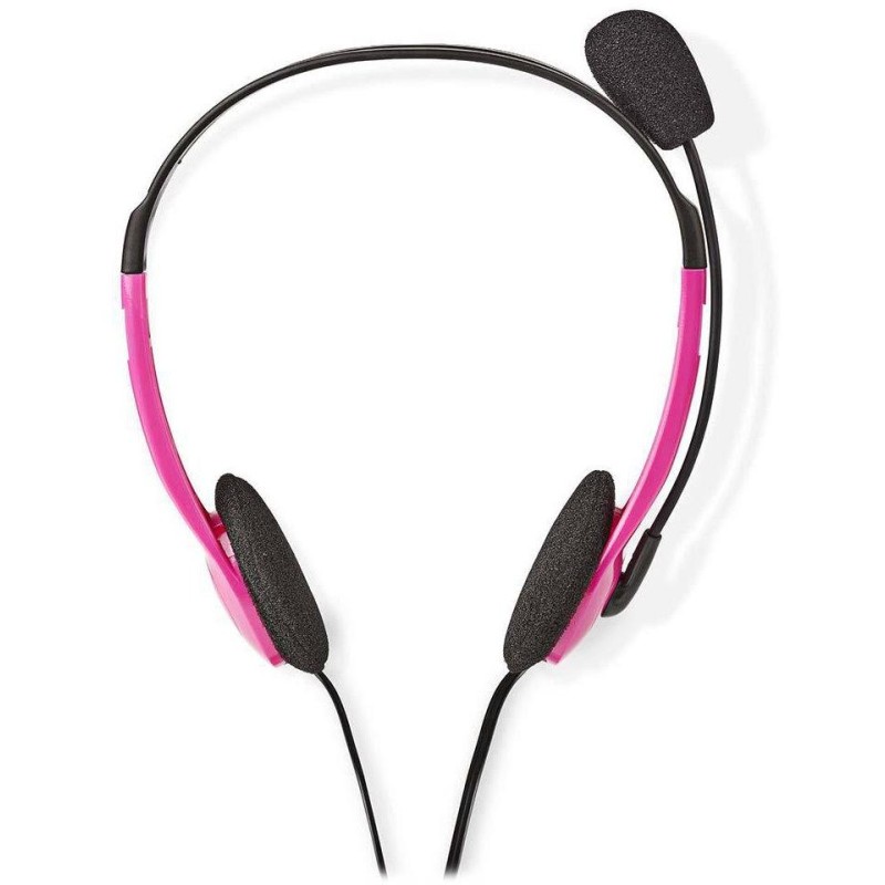 NEDIS headset CHST100PK/ drátová sluchátka + mikrofon/ 2x 3,5 mm jack/ kabel 2 m/ růžový