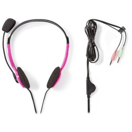 NEDIS headset CHST100PK/ drátová sluchátka + mikrofon/ 2x 3,5 mm jack/ kabel 2 m/ růžový