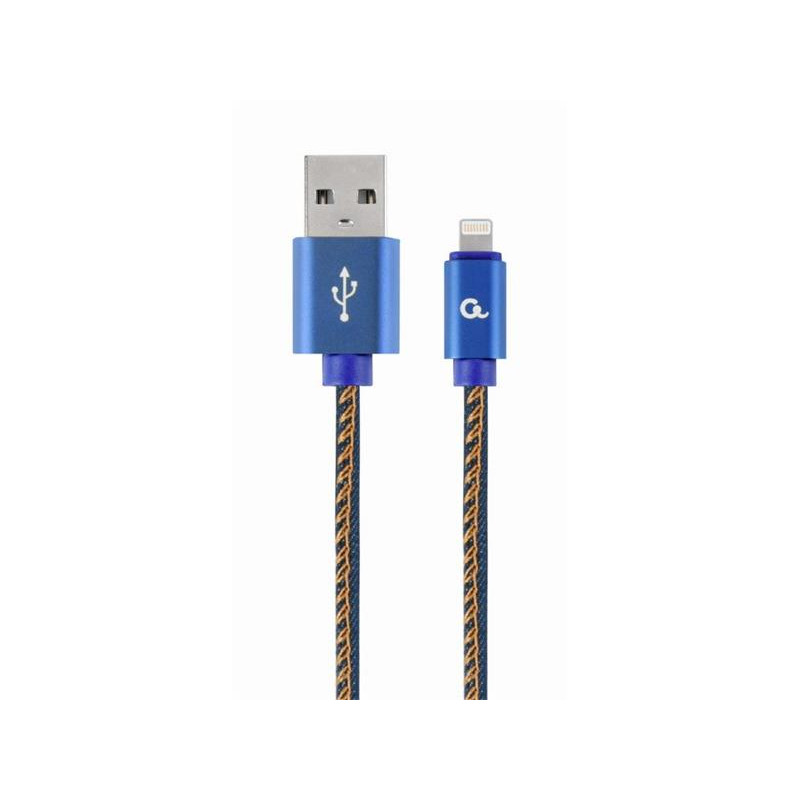 Gembird kábel nabíjací Lightning 8-pin (M) na USB 2.0 (M), prémiový, opletený, metal konektory, 1 m, džínsovina