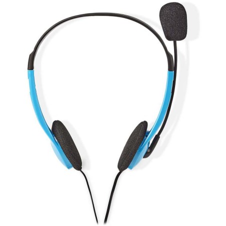 NEDIS headset CHST100BU/ drátová sluchátka + mikrofon/ 2x 3,5 mm jack/ kabel 2 m/ modrý