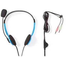 NEDIS headset CHST100BU/ drátová sluchátka + mikrofon/ 2x 3,5 mm jack/ kabel 2 m/ modrý