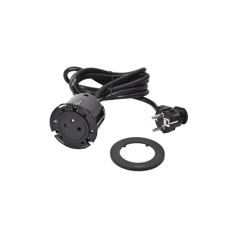 Legrand - Incara™ Disq 60 - Zapuštěná zásuvka 2P+T, černá, 2m
