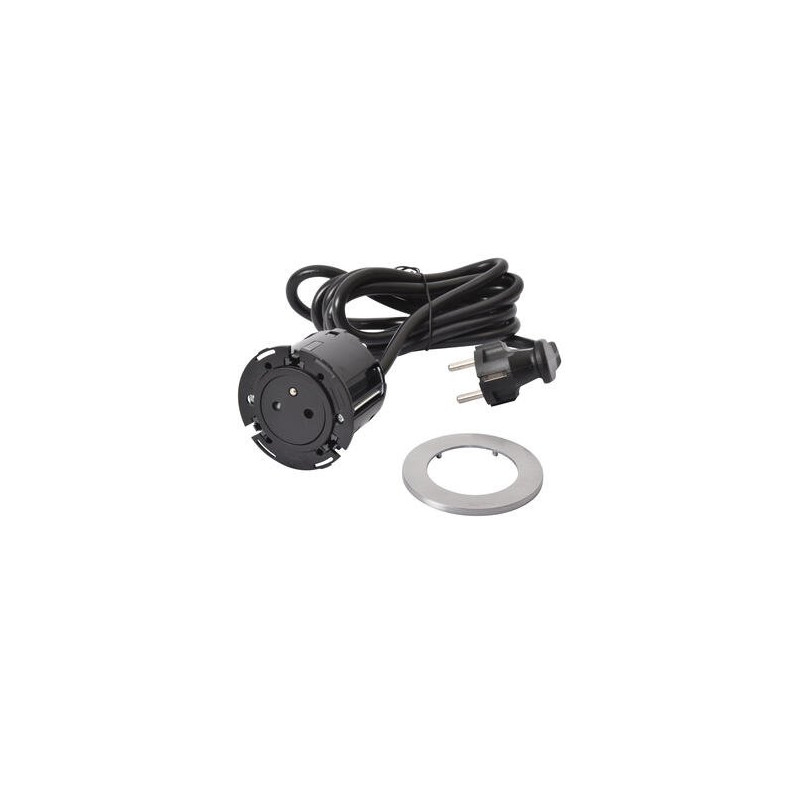 Legrand - Incara™ Disq 60 - Zapuštěná zásuvka 2P+T, černá/kov, 2m