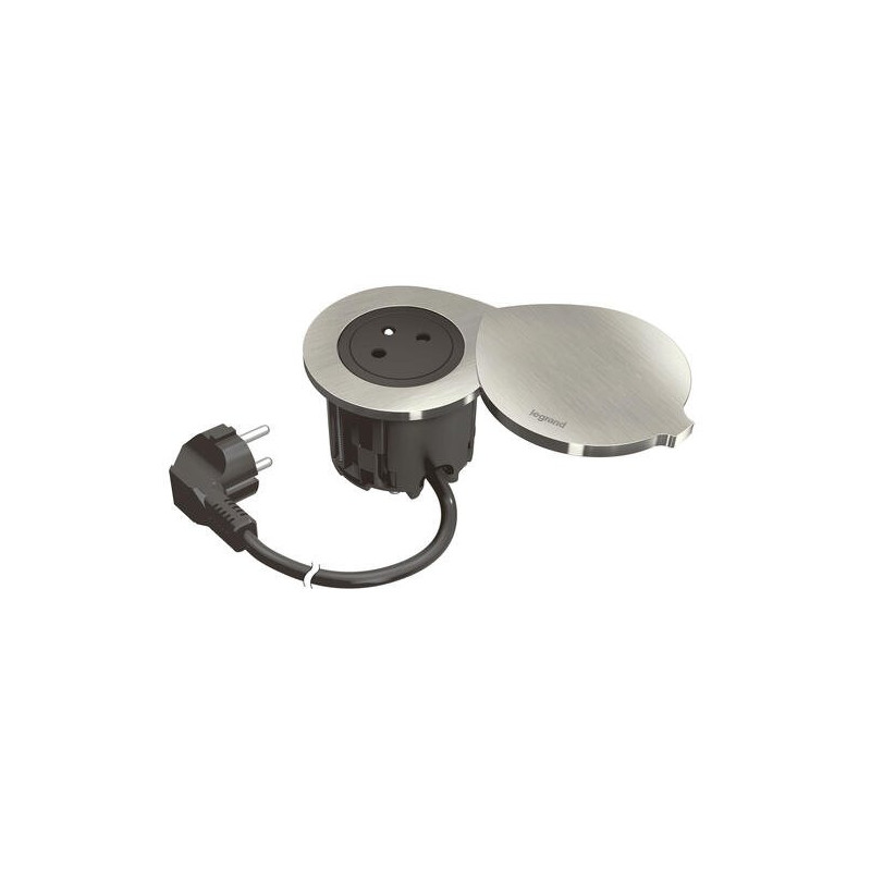 Legrand - Incara™ Disq 60 - Zapuštěná zásuvka 2P+T, černá s kovovým krytem, 2m