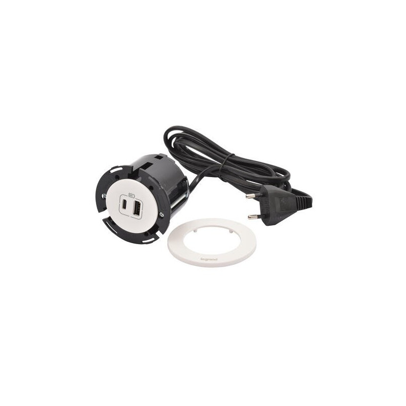 Legrand - Incara™ Disq 60 - Zapuštěná nabíječka USB A+C, bílá, 2m