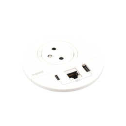Legrand - Incara™ Disq 80 - Zapuštěná zásuvka 2P+T/USB A+C/RJ45, bílá, 2m