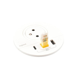 Legrand - Incara™ Disq 80 - Zapuštěná zásuvka 2P+T/USB A+C, kabel. vývod, bílá, 2m