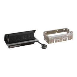 Legrand - Incara™ Pop-up - Osazená krabice do nábytku 3x2P+T/USB A+C (15W), broušený hliník, kabel 2m