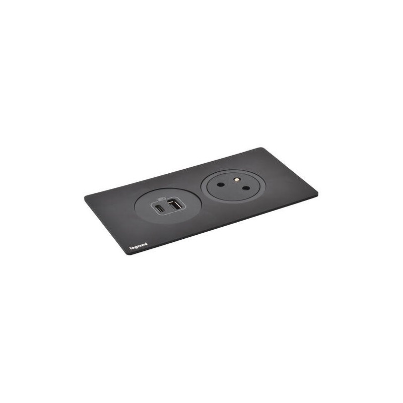 Legrand - Incara™ Disq'In - Zapuštěný zásuvkový blok 2P+T/USB A+C, černá, kabel 2m, bez rámečku!