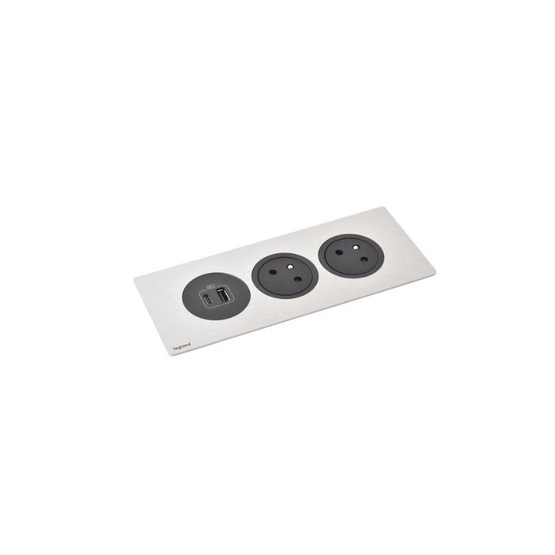Legrand - Incara™ Disq'In - Zapuštěný zásuvkový blok 2x2P+T/USB A+C, černá, kabel 2m, bez rámečku!
