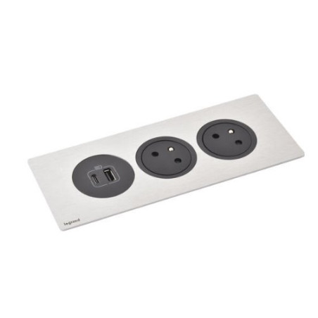 Legrand - Incara™ Disq'In - Zapuštěný zásuvkový blok 2x2P+T/USB A+C, černá, kabel 2m, bez rámečku!