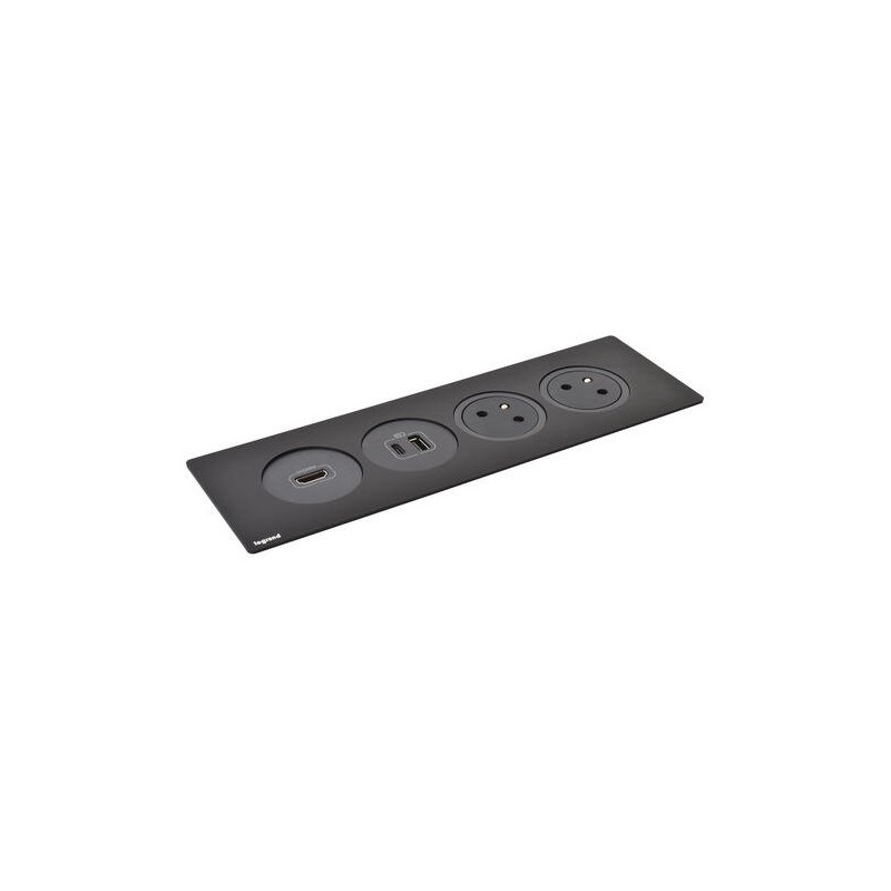 Legrand - Incara™ Disq'In - Zapuštěný zásuvkový blok 2x2P+T/USB A+C/HDMI, černá, kabel 2m, bez rámečku!