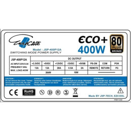 Zdroj Eurocase Eco+ 400W, 80PLUS BRONZE, 12cm ventilátor, bulk