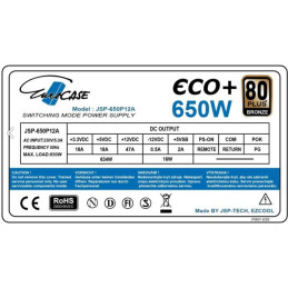 Zdroj Eurocase Eco+ 650W, 80PLUS BRONZE, 12cm ventilátor, bulk
